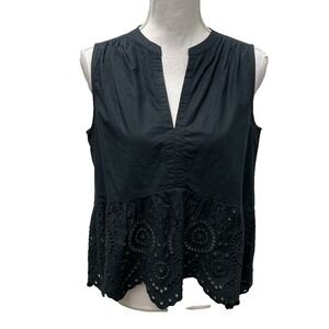 Gap Peplum Eyelet Top Womens XS Moonless Night Black Sleeveless Whimsigoth